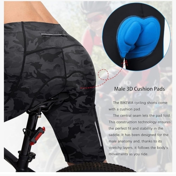 Bikewa Men's Camo Bike Shorts Padded Cycling Road Mtn Riding UPF 50, Size XXL - Picture 3 of 12